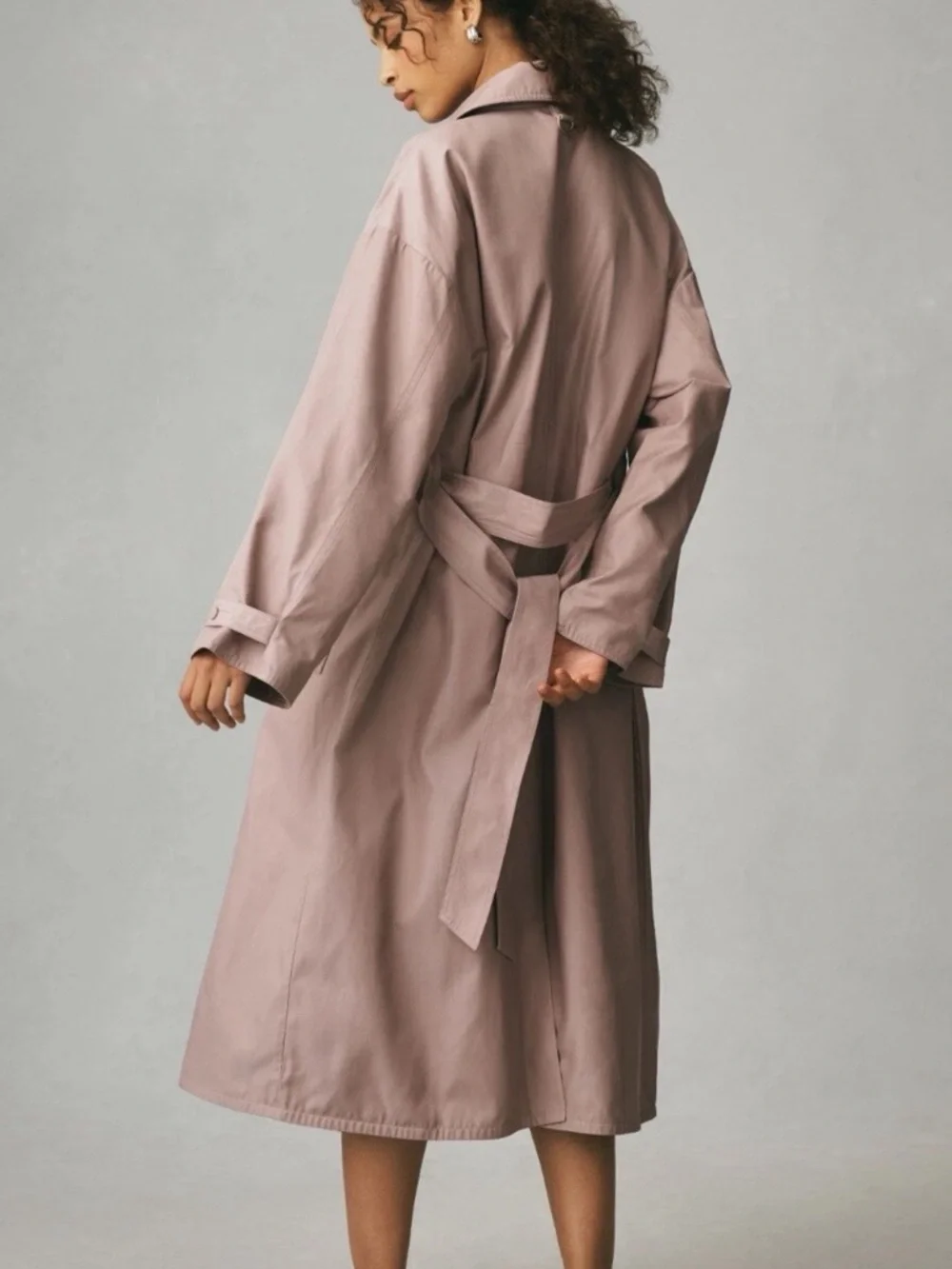 Anthropologie Mauve Trench Coat Lightweight Long Jacket Chic Minimalist. Size M - Picture 8 of 11